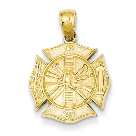 14k Yellow Gold Reversible Fire Department Shield Pendant