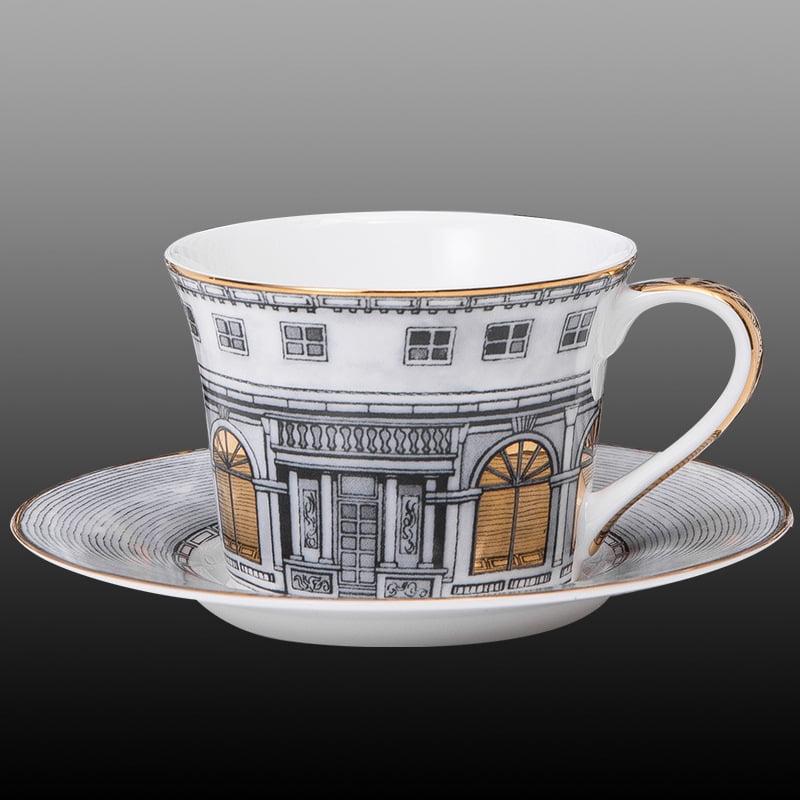 Swan Fort Classic Coffee Mug Hand Paint Gold Rim Cup Sets Espresso Cup and Saucer Phnom Penh Cup and Dish of Urban Architecture