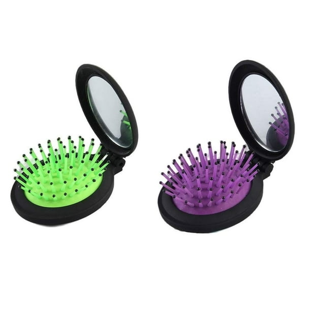 Travel Hair Brush With Mirror Compact Pocket Size, Folding Mirror Mini Pop Up Hairbrush Set ,Pocket Brush Hair Massage Comb Easy Keep in Purse Car Gym Bag Locker (2 Pieces,Green+Purple ) - Travel Hair Brush With Mirror Compact Pocket Size, Folding Mirror Mini Pop Up Hairbrush Set ,Pocket Brush Hair Massage Comb Easy Keep in Purse Car Gym Bag Locker (2 Pieces,Green+Purple ) -