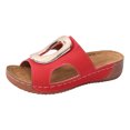 thumbnail image 6 of Rokment Women's Orthopedic Platform Wedge Slip on Sandals Trendy Casual Leather Metallic Chunky Mid Heel Dress Slides Comfortable Walking Slippers for Beach Summer Red Size 7.5, 6 of 7