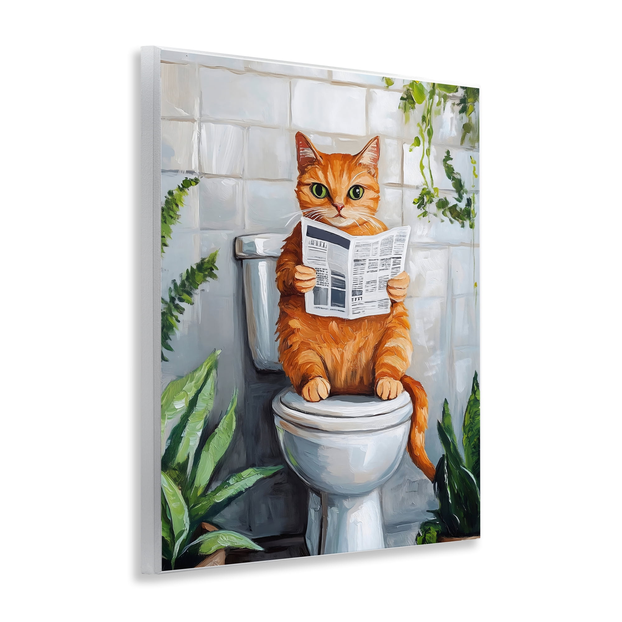 Stupell Industries Orange Cat Reading Paper Wall Plaque Art, design by The Prints Vibe