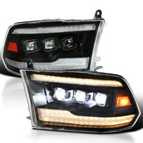 Spec-D Tuning Full LED Black Switchback Projector Headlights w/ Amber Sequential Turn Signal & Startup Animation Compatible with 2009-2018 RAM 1500/2500/3500, Left   Right Pair Headlamps Assembly