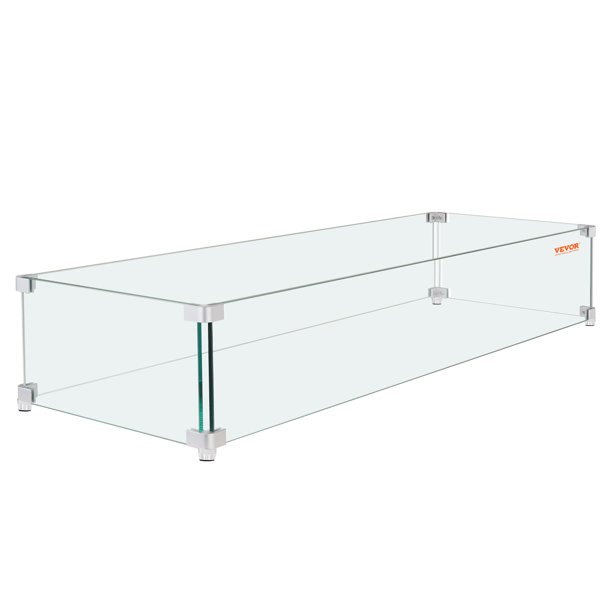 VEVOR Protector de viento para hogueras de gas para mesa de fuego cuadrada, 23,5 x 7,5 x 6,5 pulgadas, protector de viento templado transparente para hogueras, protector de vidrio cuadrado de 0
