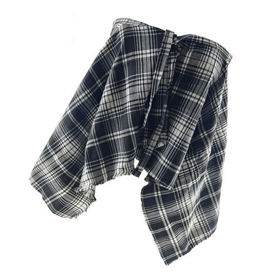 SDFGTstore Hiphop Checkered Short Apron Skirt Tie Up Ripped A Line Irregular Half Skirt