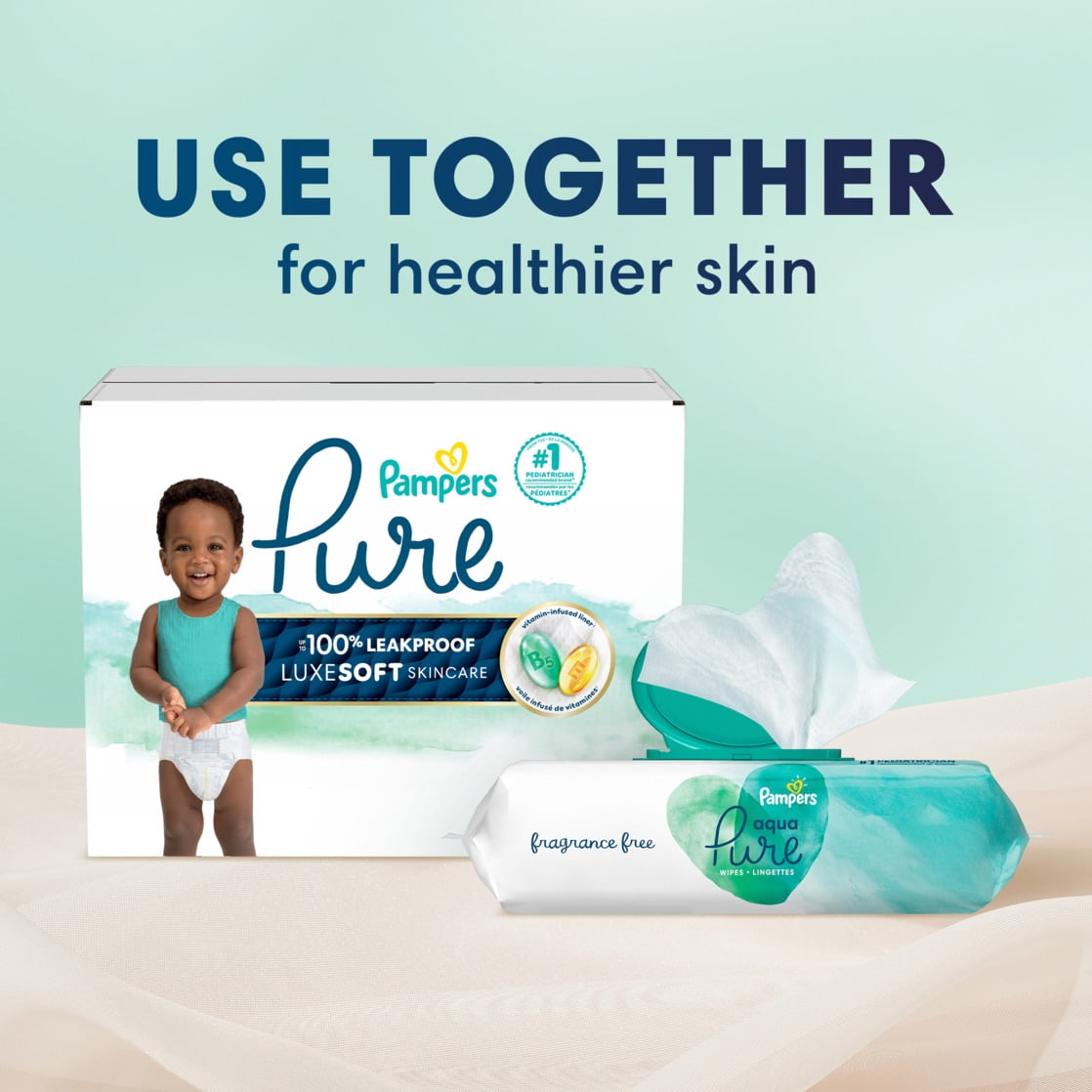 Pampers Pure Protection Diapers, Size 1, 132 Count