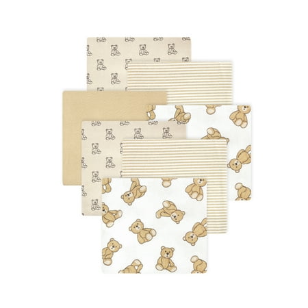 Little Treasure Hudson Baby Boys Cotton Poly Flannel Receiving Blankets 7-Pack, Brown Teddy Bears, 30x30 inches