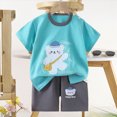 thumbnail image 2 of KPOPLK Toddler Baby Boy Summer Clothes Set 12 18 24 Months 2T 3T 4T 5T Letter Print Short Sleeve Crew Neck T Shirt Elastic Waist Shorts 2 Piece Outfits Size 18-24 Months,Sky Blue, 2 of 6
