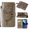 thumbnail image 1 of SaniMore Case for iPhone 14 Plus (6.7" 2022), PU Leather Full-body Protective Cover with Luxury Embossed Butterfly [Wrist Strap & Card Slots & Flip Kickstand] Shockproof Wallet Cover, Gray, 1 of 9