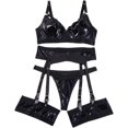 thumbnail image 2 of Sexy Pu Leather Strappy Underwire Garter Belt Lingerie Set, 2 of 5