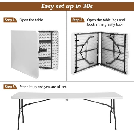 FDW Foldable Outdoor Office Parties Camping Table, White