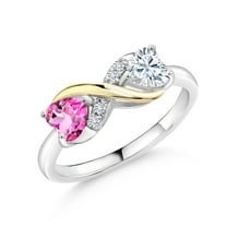 Gem Stone King 925 Silver and 10K Yellow Gold Ring Mystic Topaz Moissanite (1.06 Cttw)