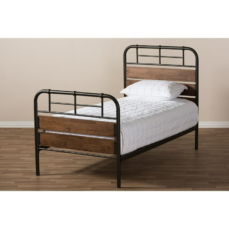 Baxton Studio Monoco Rustic Industrial Black Finished Metal Coco Brown Wood Twin Size Platform Bed Baxton Studio Monoco Rustic Industrial Black Finished Metal Coco Brown Wood Twin Size Platform Bed