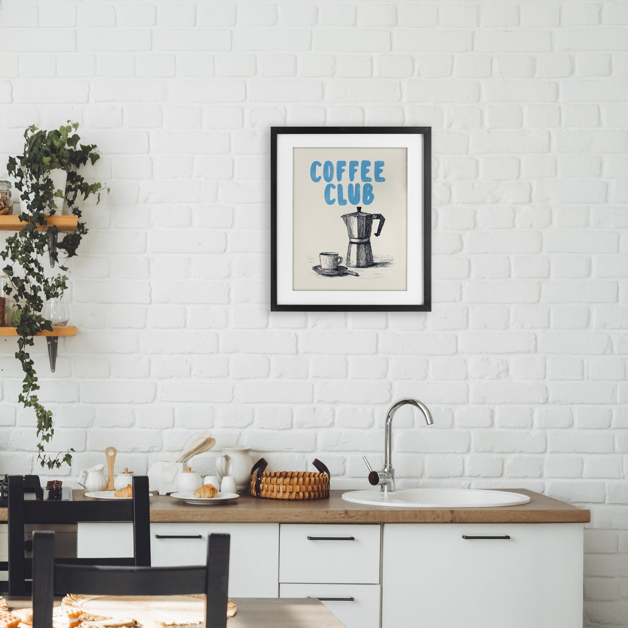 Stupell Industries Coffee Club Retro Drawing Black Framed Print Under Glass, design by Andreas Magnusson