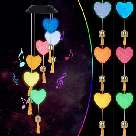 LINLIN Solar Wind Chime Light, Wind Chime Lights Color Changing Outdoor Home Mobile Hanging Bells Chime Waterproof for Patio Yard Garden