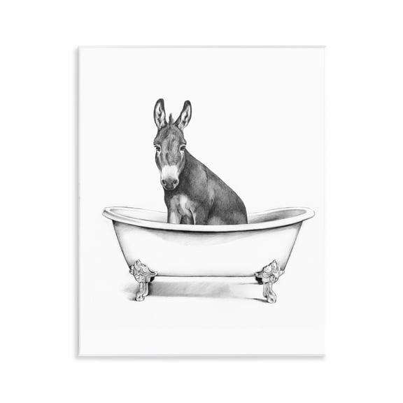 Stupell Industries Antique Tub with Donkey Bath & Laundry Painting Unframed Art Print Wall Art, 11 x 14