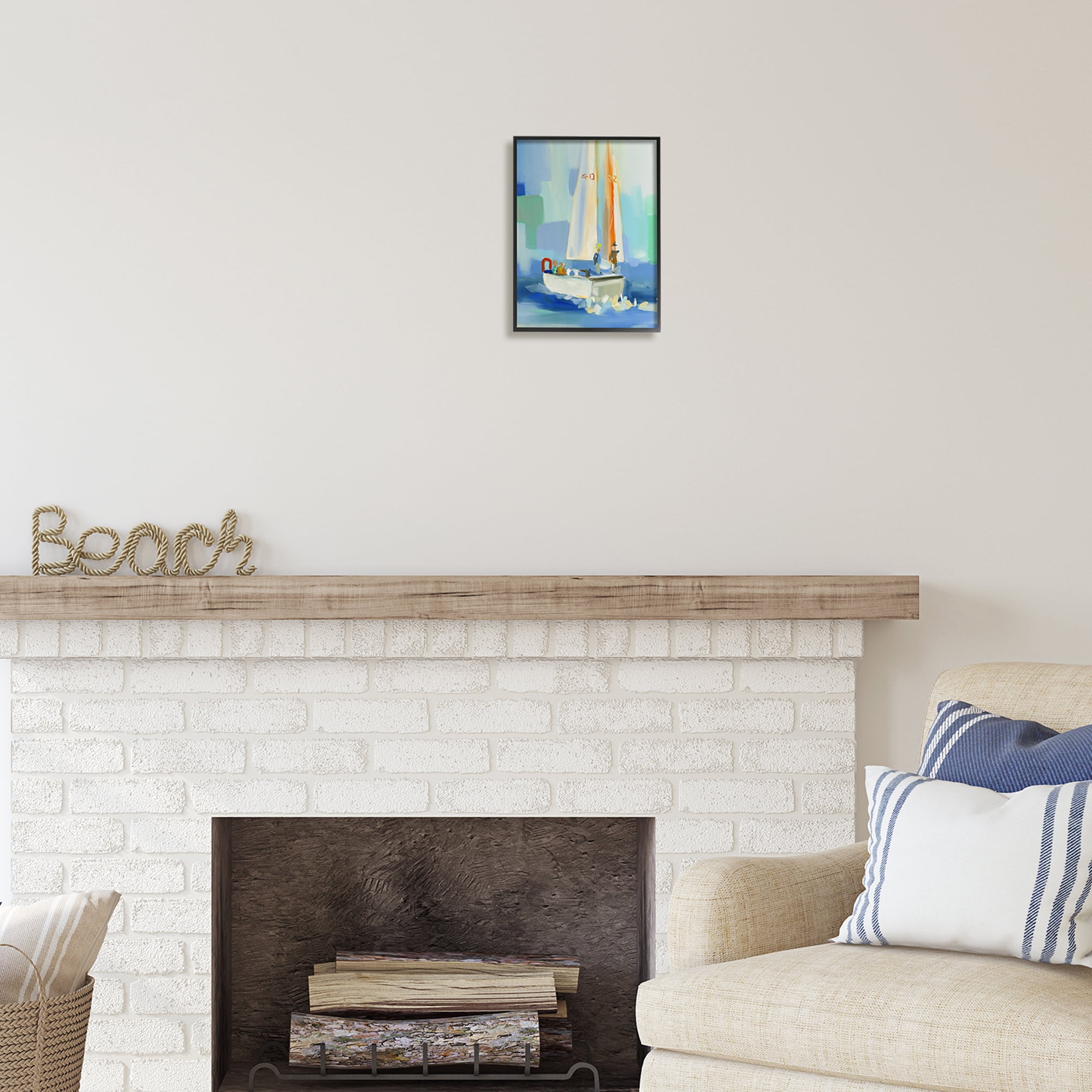 Stupell Industries Abstract Sailboat Waves Transportation Painting Black Framed Art Print Wall Art, 11 x 14