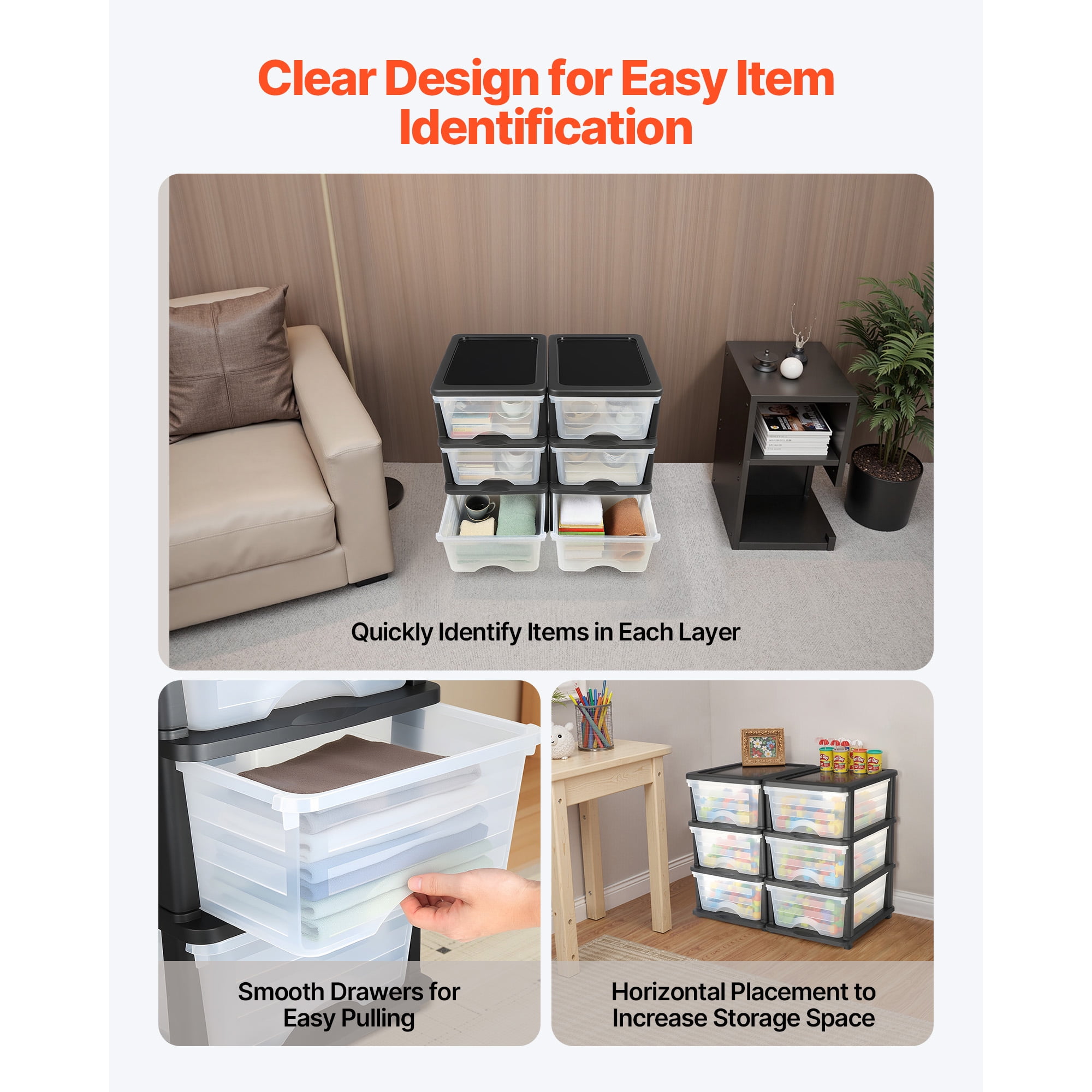 KFFKFF 100L 6 Storage Drawers, Sturdy Organizer , Clear Storage Bins for Office, Craft Rooms, and Home Organization