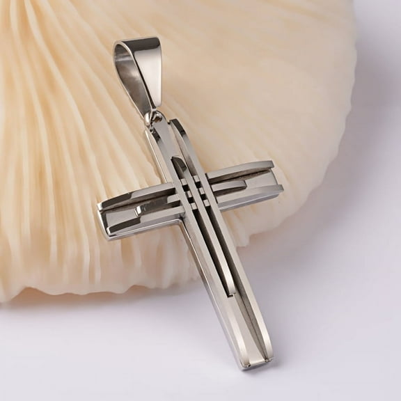 6pcs Tarnish Resistant 304 Stainless Steel Cross Big Pendants Stainless Steel color 62x42x6mm Hole: 11x6mm