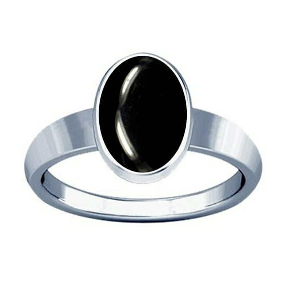 Divya Shakti 7.25-7.50 Carat Black Agate Kala Hakik Haqiq Akik Stone Silver Plain Design Ring(3)
