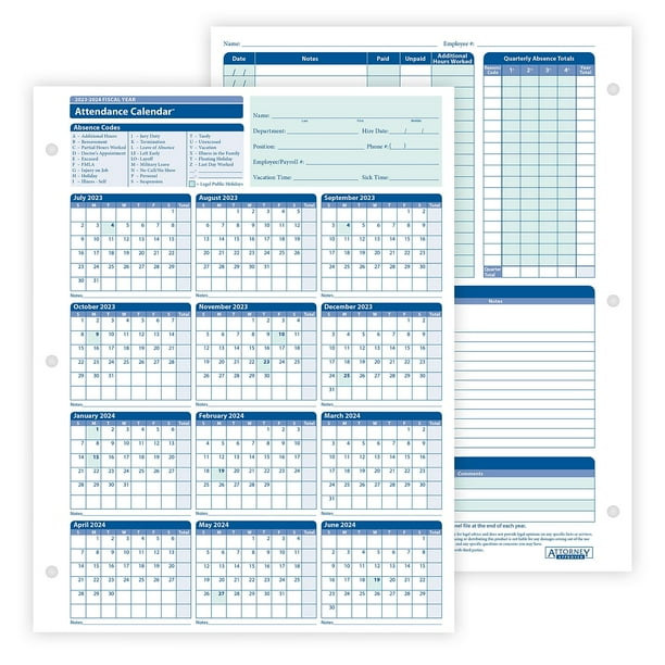 ComplyRight 20232024 Fiscal Attendance Calendar 50/Pack (A42005015