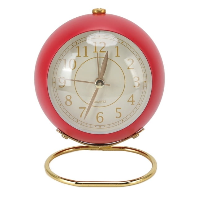 Reloj despertador retro silencioso decorativo con base de anillo redondo, pequeño reloj despertador de cuarzo con luz nocturna ambiental para dormitorio.