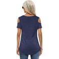 thumbnail image 6 of TEMOFON Women Cold Shoulder Tops Summer Short Sleeve Trendy V Neck Tshirt Navyblue Tunic Blouse Dressy Casual Size M, 6 of 7