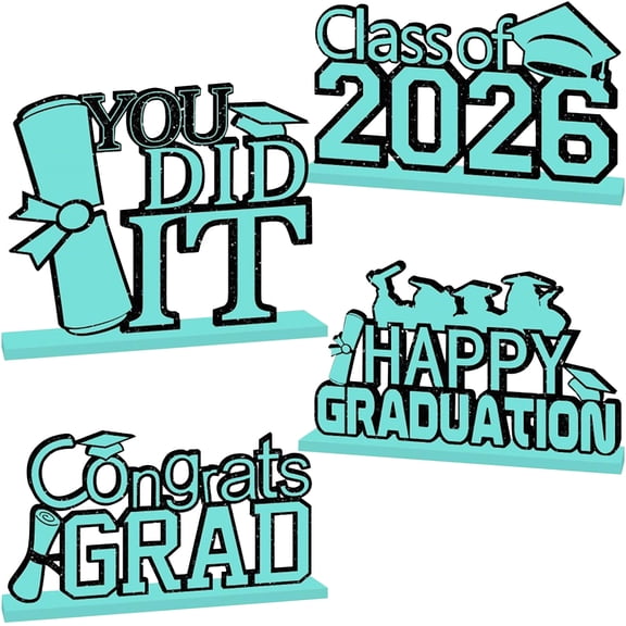 4Pcs 2026 Graduation Decorations Wooden Table Centerpiece Class of 2026 Graduation Table Decorations Tabletop Tiered Tray Decor for Congrats Grad Party Decor Supplies