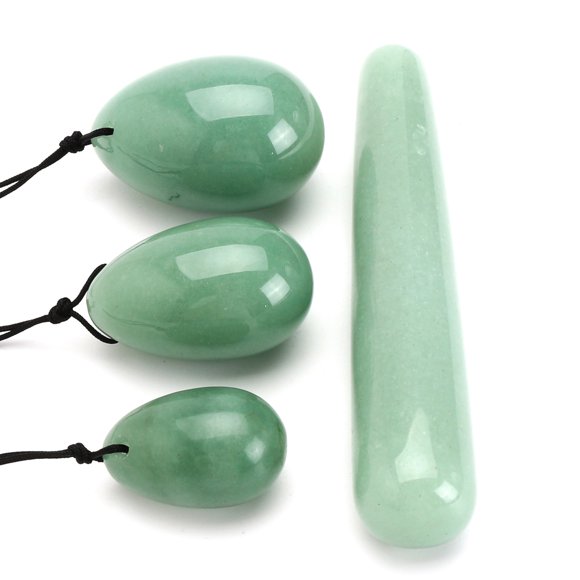 3 Pcs/Ensemble Œuf de Yoni Quartz Aventuri Vert Exercice + 1Pcs Bâton de Massage