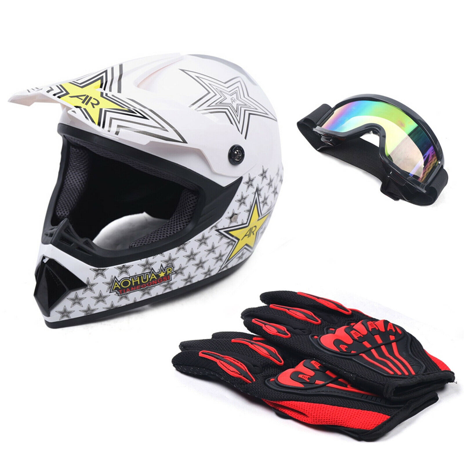 Youth Racing ABS Matte Motocross Impact Resistant M Unisex Helmet with Goggle, Gloves