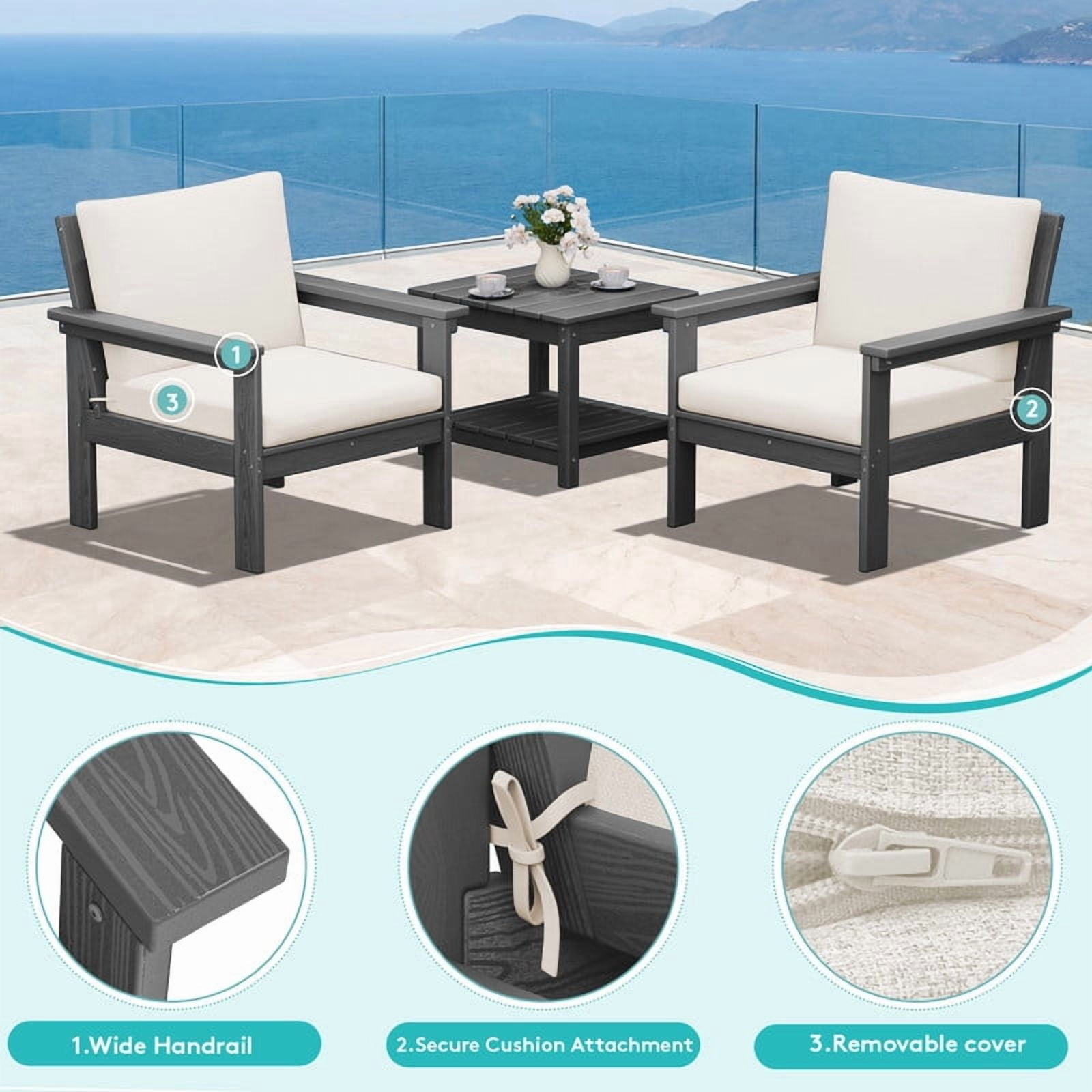 FUNDAZE Oversize 5 Pieces Patio Furniture Sets, Waterproof HDPE Frame Outdoor Conversation Sets Perfect for Patio, Poolside & Backyard, Grey Frame with Khaki Cushion