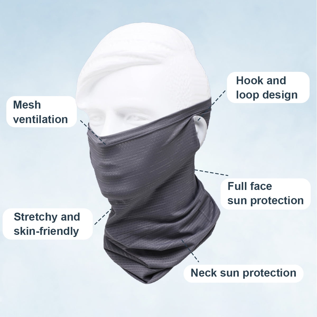Cooling Face Mask Men Women Sun Protection Lightweight Breathable Mask for Summer for Cycling Hiking Running Drak Gray