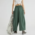 thumbnail image 6 of SOMER Womens Wid e Leg Pants Flowy Casual Drawstring Waist Wide Leg Loose Linen Palazzo Harem Pants with Pocket 2026 Green, 6 of 7