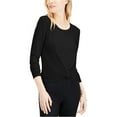 thumbnail image 2 of maison Jules Womens Twist Front Basic T-Shirt, Black, Large, 2 of 2