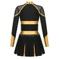 thumbnail image 3 of YEAHDOR Girls Children Cheerleading Outfit Schoolgirl Cheer Team Uniform Dancewear Long Sleeve Shiny Rhinestone Dress Black&Gold 8, 3 of 6