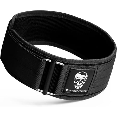 Gymreapers Quick Locking Weightlifting Belt for Bodybuilding, Powerlifting, Cross Training - 4 Inch Neoprene with Metal Buckle - Adjustable Olympic Lifting Back Support (Black, Medium)