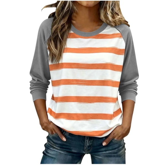 Womens Gray Striped Baseball Tee | Long Sleeve Raglan Shirt, Casual Relaxed Fit Top for Everyday,Size XL