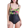 thumbnail image 1 of SAYFUT Juniors' One-Piece Swimsuit Vintage Printed Style Swimwear Padded Push-up Bikini Open Back Beachwear Black/Red/Yellow, 1 of 7