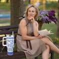 thumbnail image 4 of Blue and White Porcelain Coffee Mugs 40 OZ Tumbler with Handle and Straw Lid Leak Proof - Blue and White Travel Tumbler Insulated for Hot Cold Ice - Birthday Gifts for Women Stainless Steel Cup, 4 of 5