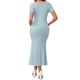 thumbnail image 3 of Vestido de maternidad INSPIRE CHIC para mujer, con dobladillo de cola de pez, ajustado y de canalé, vestido maxi para antes, durante y después del embarazo, azul, XXL, 3 of 6