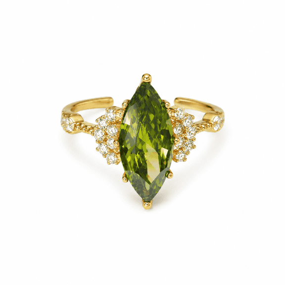 Women's Adjustable Emerald Green Marquise Cubic Zirconia Ring, Gold Tone