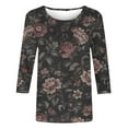 thumbnail image 4 of HongQid 3/4 Length Sleeve Womens Tops Floral Crewneck Shirts Casual Tunic Blouses Summer Basic Tees, 4 of 5