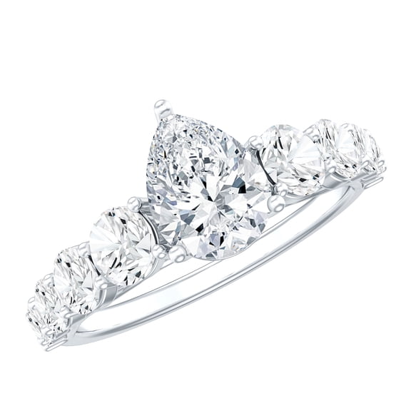 Rosec Jewels Lab Grown Engagement Ring with Side Stones - 1 Carat Teardrop Ring (6X8 mm, EF-VS Grade), 925 Sterling Silver, US 4.00