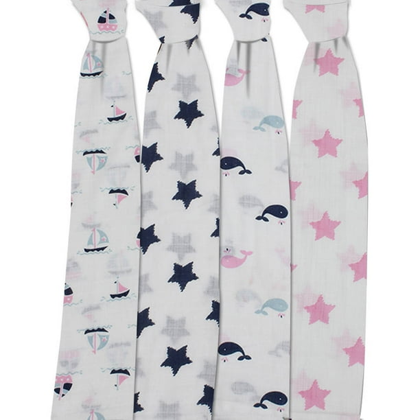 Bacati Little Sailor Boats/Whales 100 Cotton Muslin Swaddling