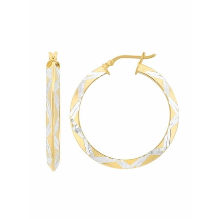 Sterling Silver and 18kt Gold Over Sterling Silver Diamond Cut Knife Edge Hoop Earrings