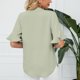 thumbnail image 4 of Camiseta con cuello en V para mujer, mangas con volantes, ajuste holgado, color puro, informal, Top de verano para uso diario, verde guisante XXL, 4 of 6
