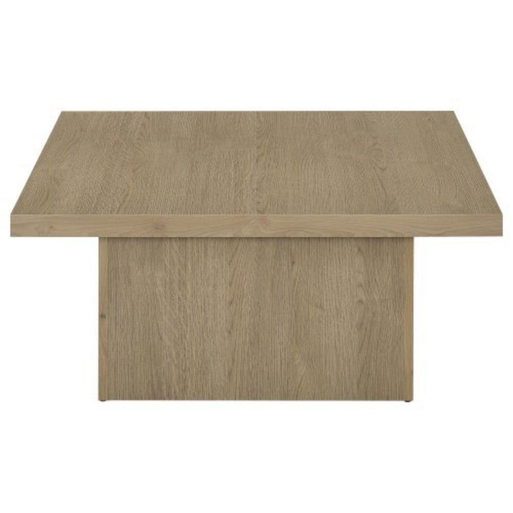 Square Coffee Table, Modern Wood-Look Pedestal Coffee Table with Matte Black Finish for Living Room, 35.5 x 35.5 in, Natural