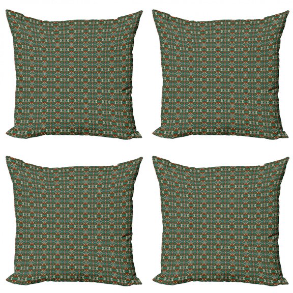 Ambesonne Ethnic Throw Pillow Cover 4 Pack, Abstract Swirling Motifs, 20", Multicolor