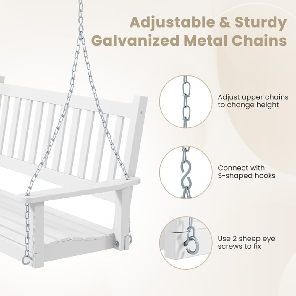 Aimee Lii 2-Person Wooden Outdoor Porch Swing with 500 lbs Weight Capacity, Swing Chair Outdoor, White