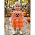 thumbnail image 4 of RUINIXCW Toddler Baby Girl Halloween Pumpkin Tutu Dress Outfit Infant Girls Summer Fall Clothes Sleeveless Tie-up Bow Tulle Patchwork Smocked Dress, 4 of 10