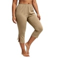 thumbnail image 2 of LEAVINGSUO Capris Pants for Women With Drawstring Women's Plus Size Solid Color Cropped Trousers With Pockets Khaki XXXL, 2 of 7